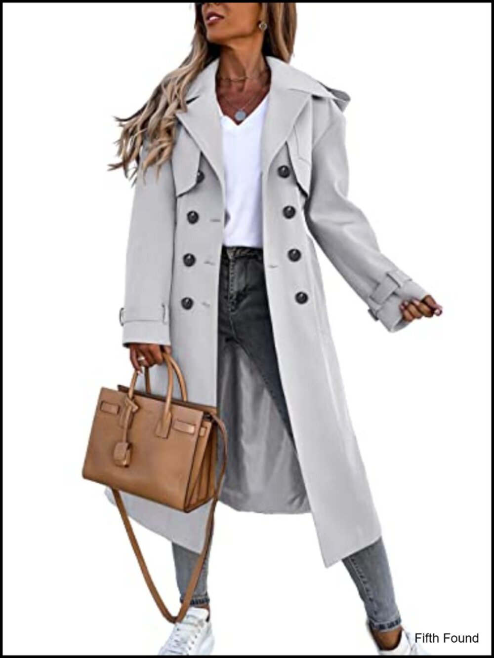 Womens Double Breasted Long Trench Coat Windproof Classic Belted Overcoat